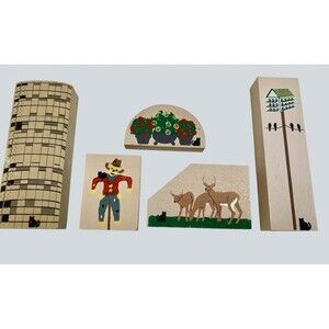 Cats Meow Village 5 Pieces 1990s Handpainted Shelf Sitters Scarecrow Deer More